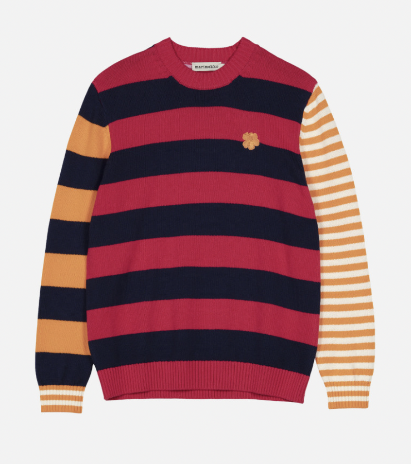 代購現貨 | marimekko 藍白間都朵桃紅小花針織衫 | Kioski Kesäkoju Patja jumper