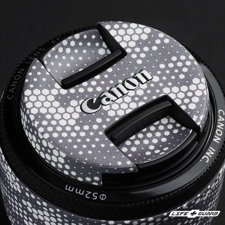 Canon EF 50mm F1.8 II 貼膜質感特寫，LIFE+GUARD 設計風格