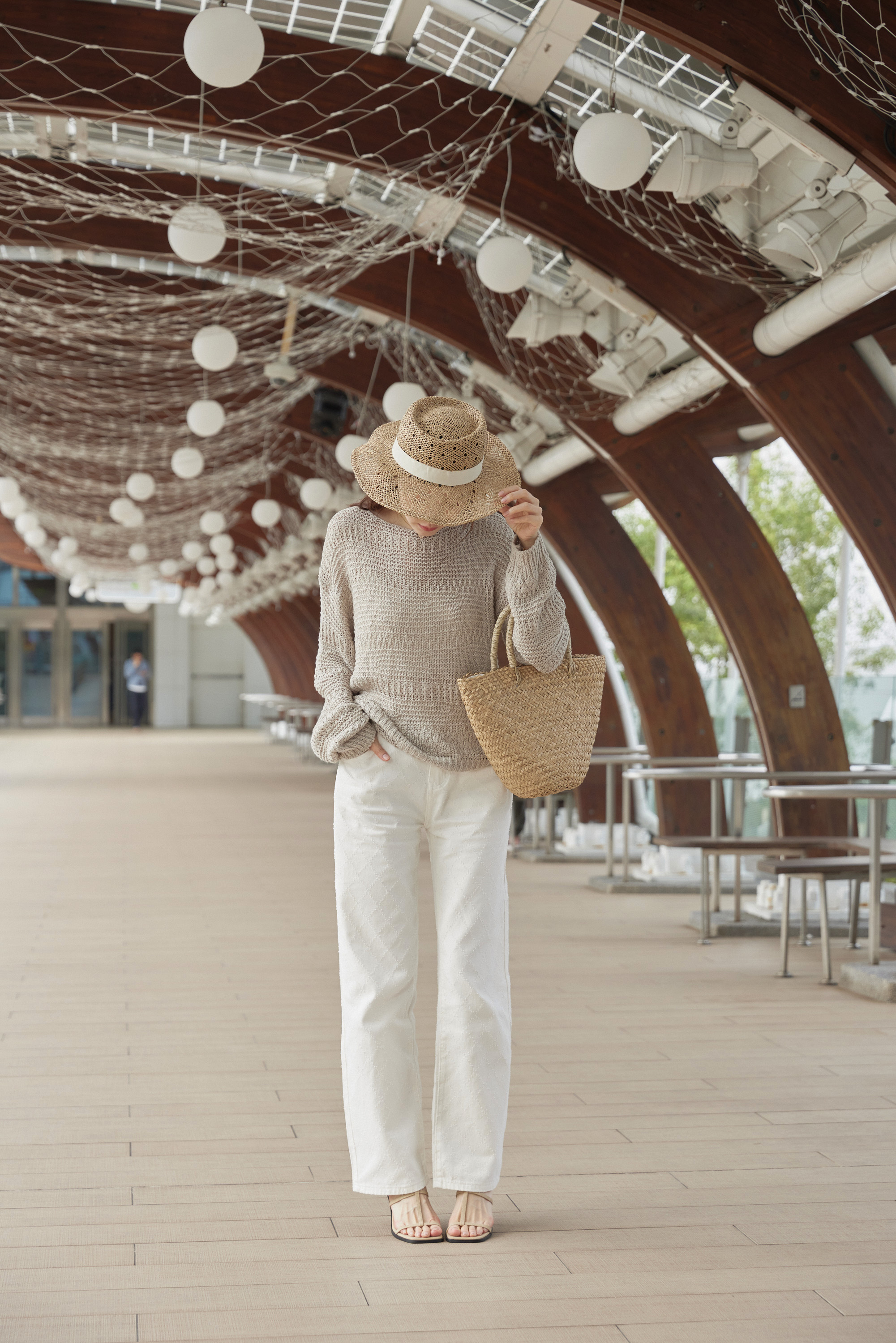 『最後現貨』guten made/極致長腿 雷雕菱格紋牛仔褲-白