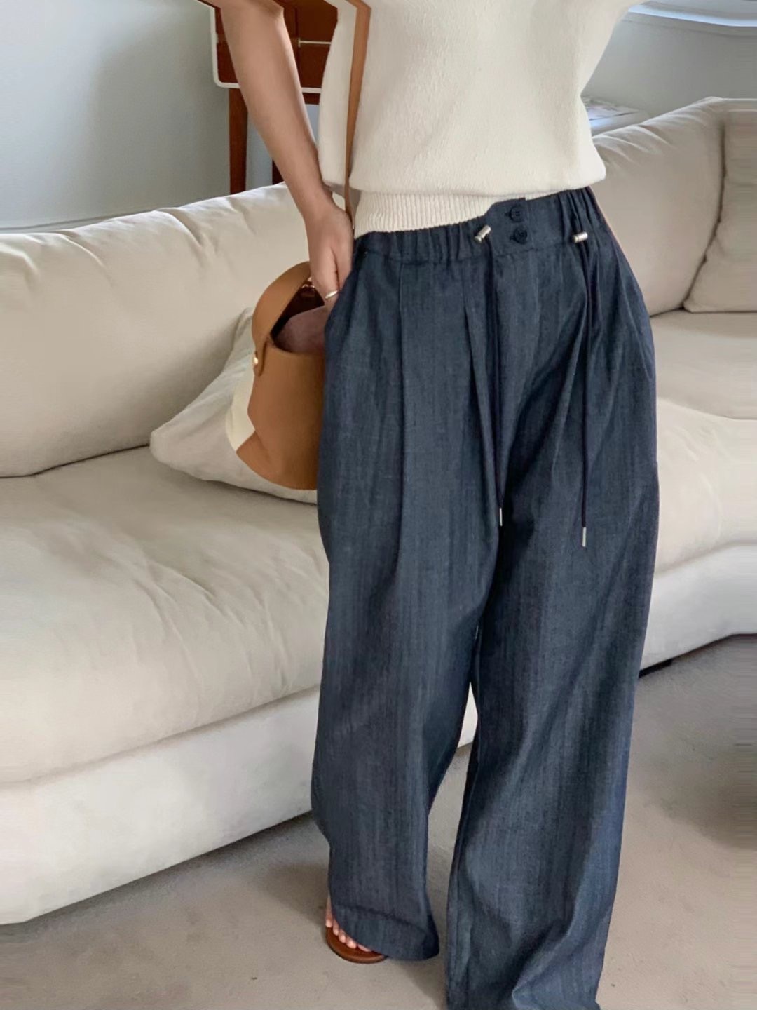 可束寬鬆軟牛仔布褲