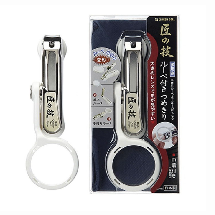 Green Bell - 【白色】 "匠之技"高級不鏽鋼放大鏡指甲鉗G-1004 (附收納袋)