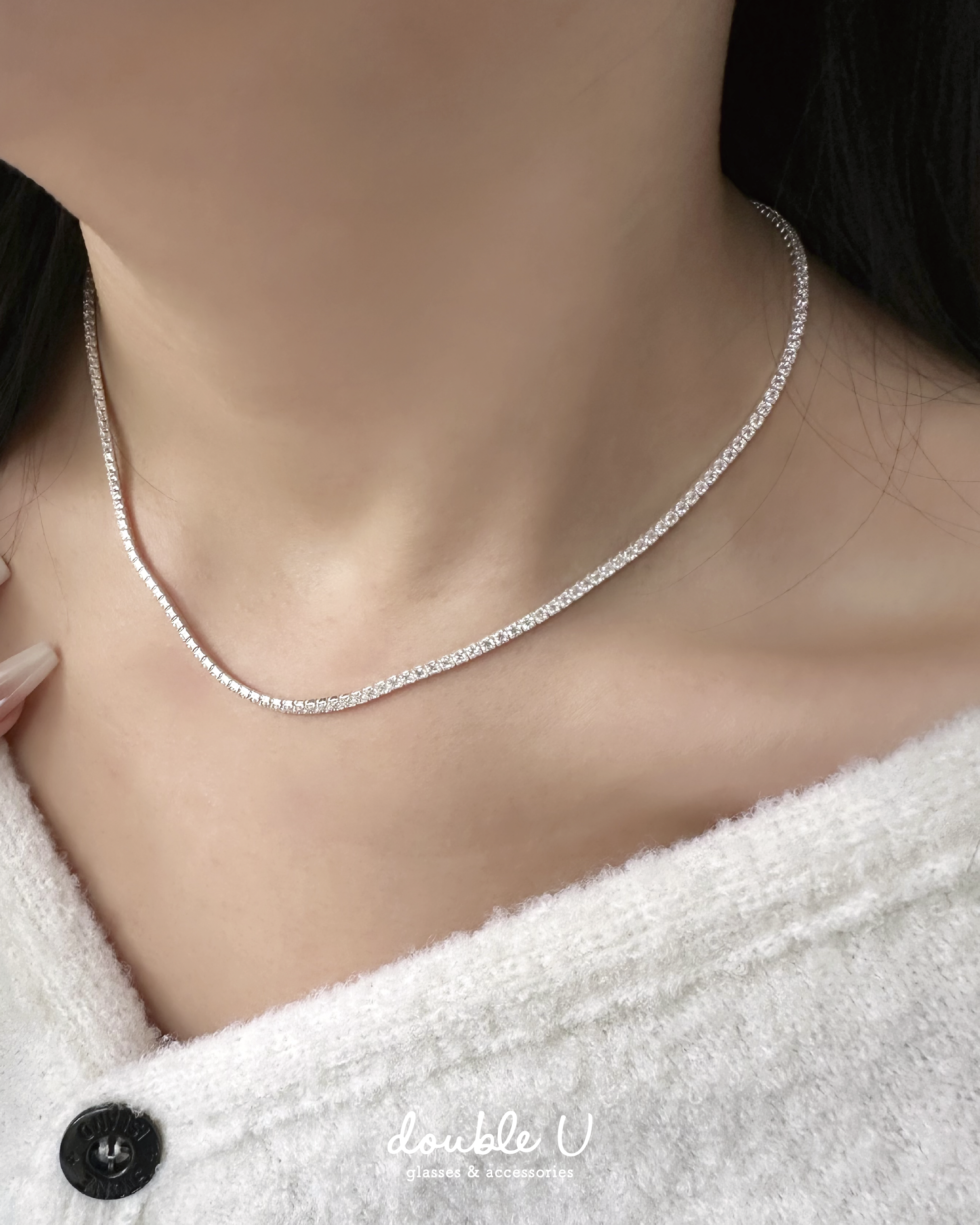 滿鑽方格・純銀項鍊 (RNS10125)