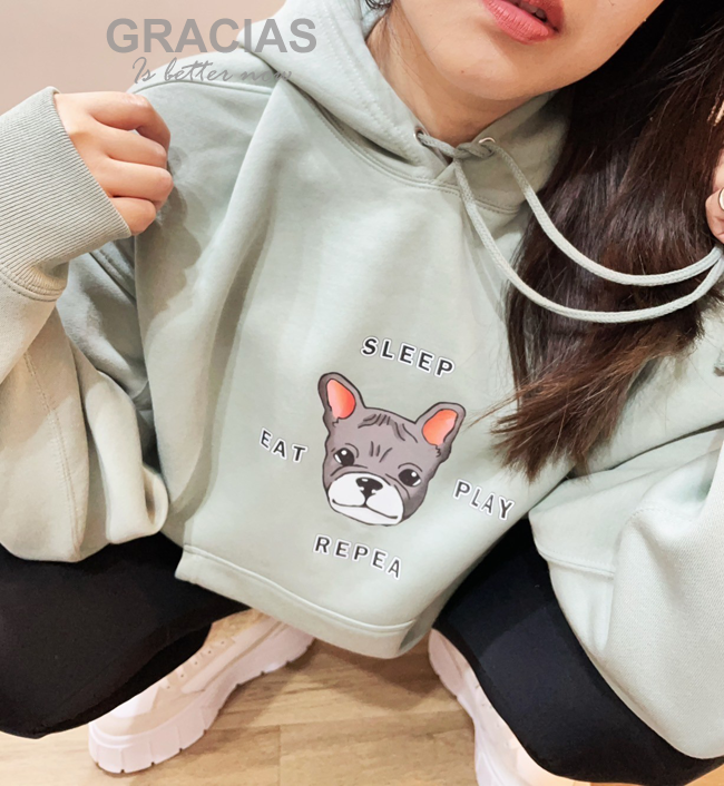 無法抗拒的牠-貪玩狗狗親膚軟綿綿落肩寬版連帽T