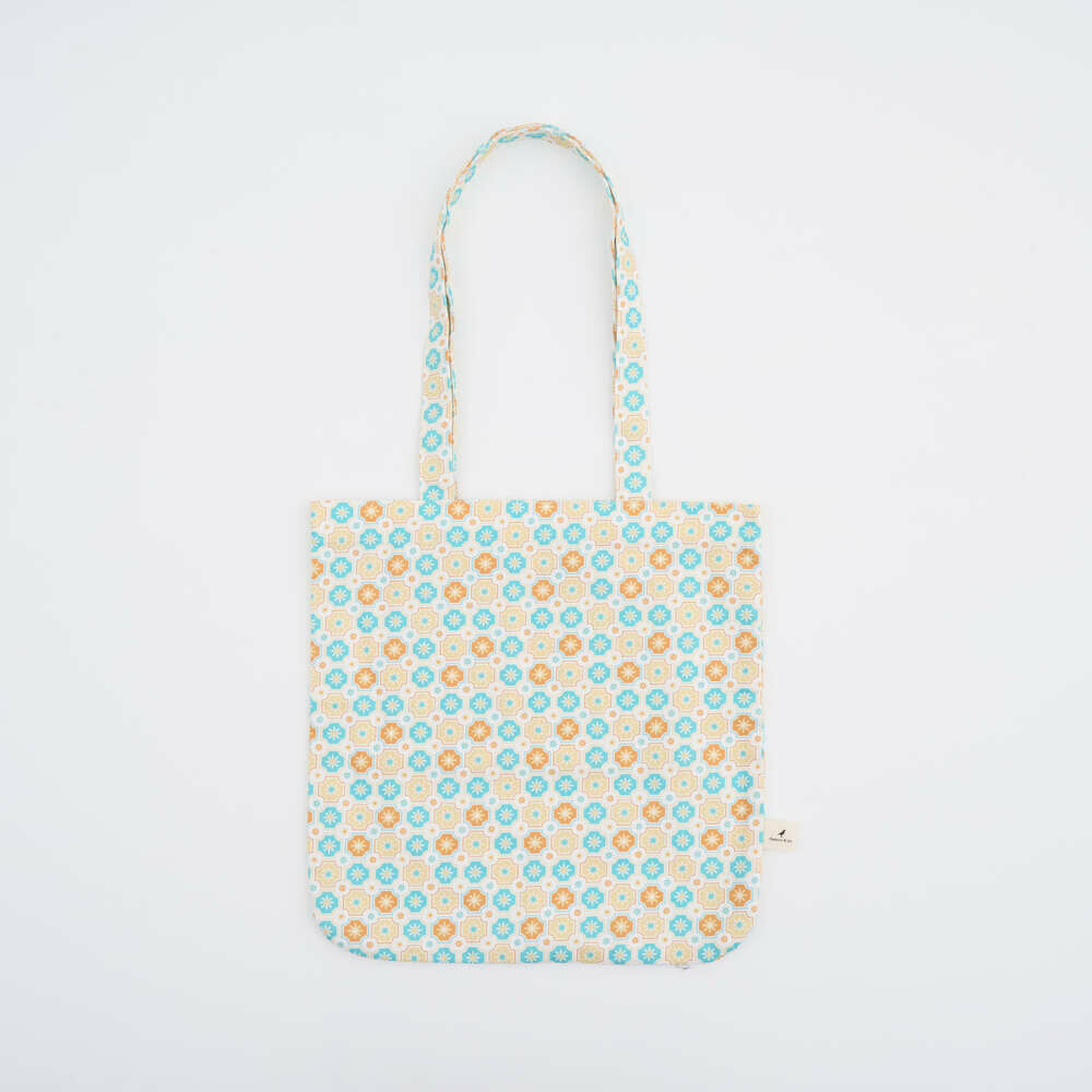 Happy Square Tote Bag/Old Ceramic Tile No.2/Glass Marbles