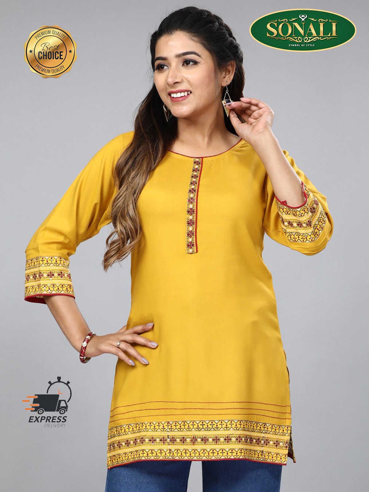 Sonali Premier Quality Women's Short Kurti Indian Tradition Women;s Top - Q1896/Q1897
