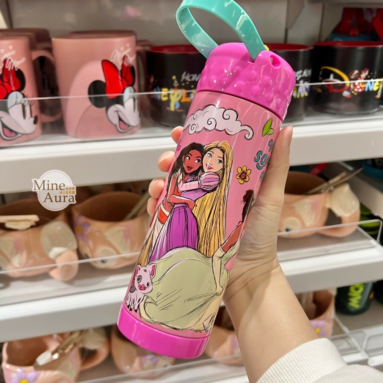公主系列 Princess Line 公主集合 圖案 可手提 桃紅色底 保溫 水壺 -香港迪士尼樂園
