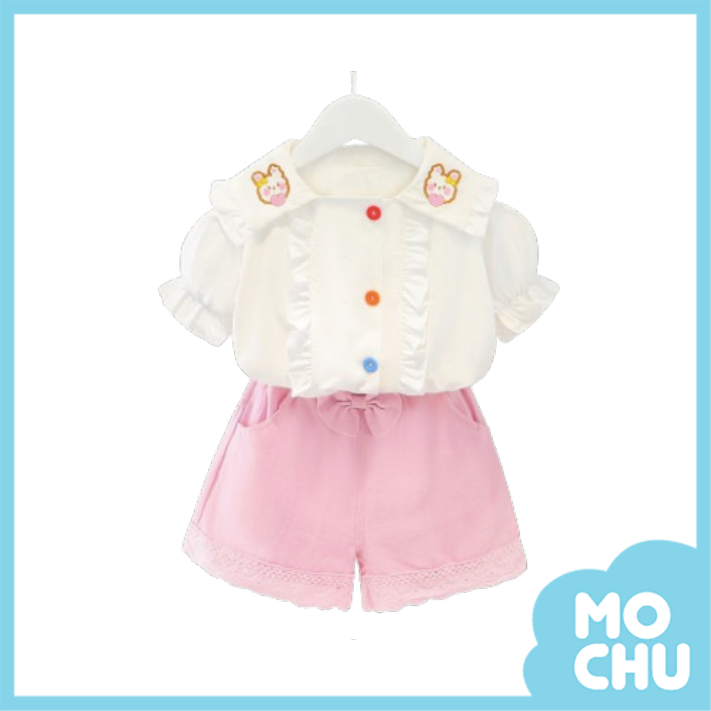 愛心兔彩釦花邊套裝(四色）