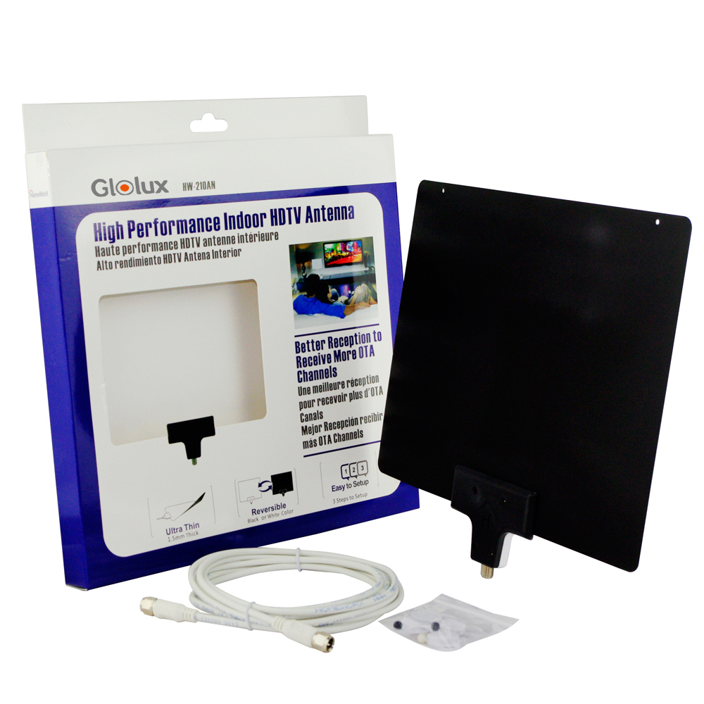 GLOLUX OCHO | TV Antenna Support 1080P 4K UHF / VHF - 50 Miles Range High Performance Indoor HDTV Antenna  (210AN)