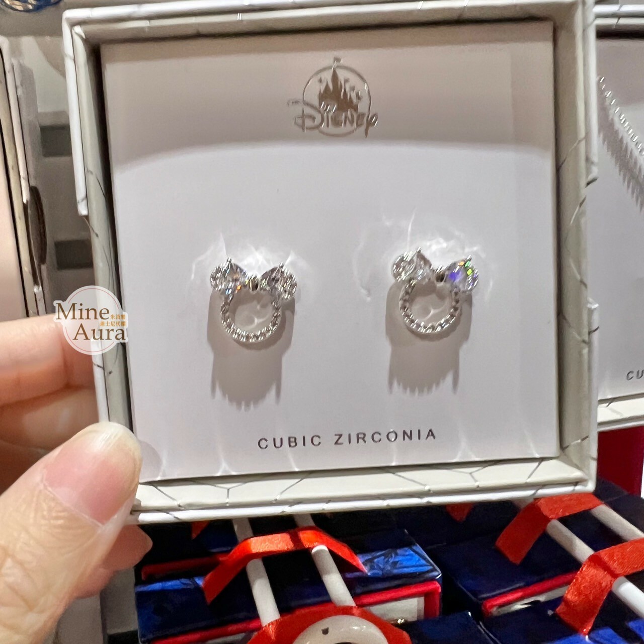 米妮 Minnie 米奇頭 亮鑽 造型 耳環 (盒裝) 首飾 -香港迪士尼樂園