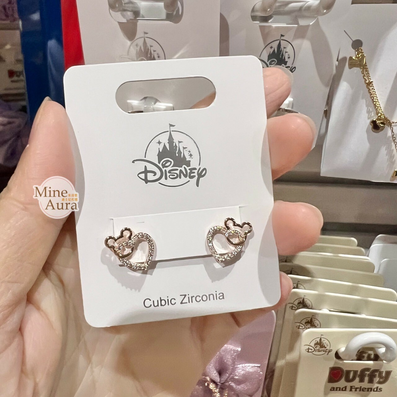 米奇 Mickey 愛心亮鑽 米奇頭 簍空 造型 耳環 首飾 -香港迪士尼樂園