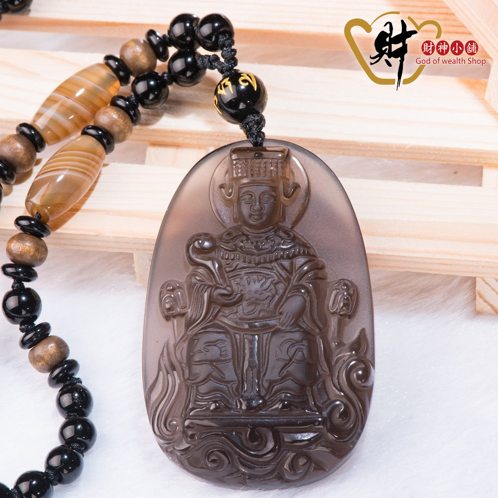 【財神小舖】天上聖母媽祖-頂級冰晶黑曜石項鍊(典雅)(含開光)