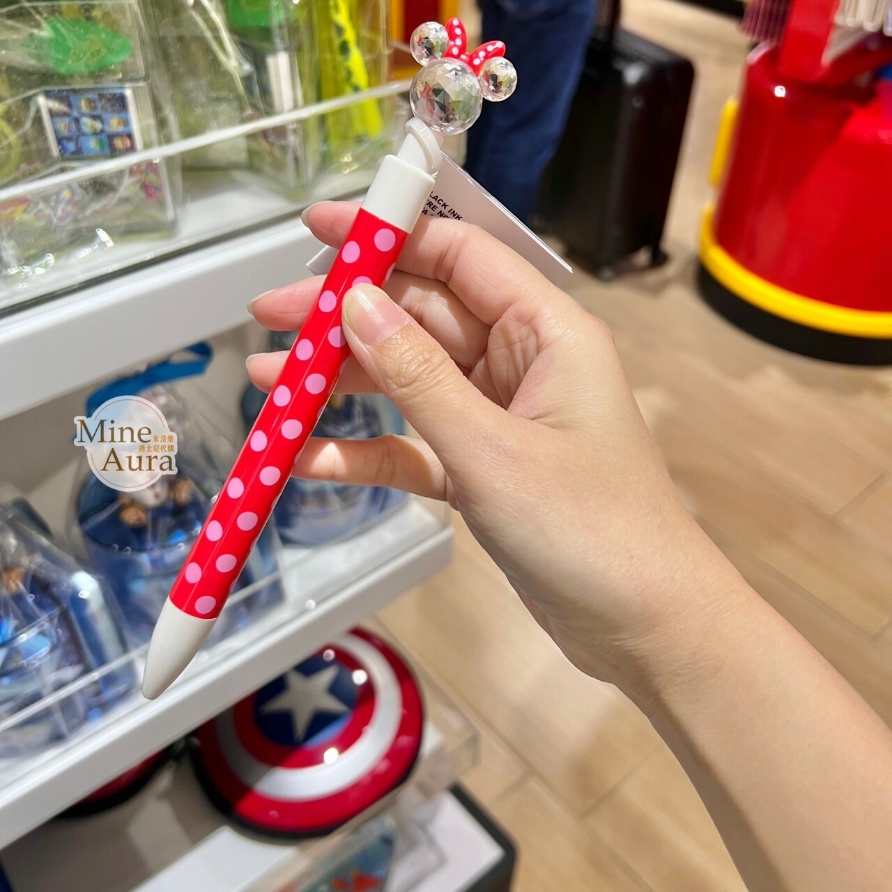 (現貨) 米妮 Minnie 米奇頭造型 紅色蝴蝶結 造型筆 圓珠筆 -香港迪士尼樂園