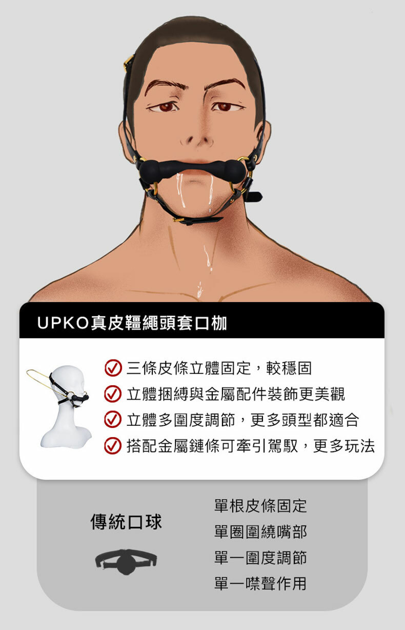 UPKO-真皮韁繩頭套口枷