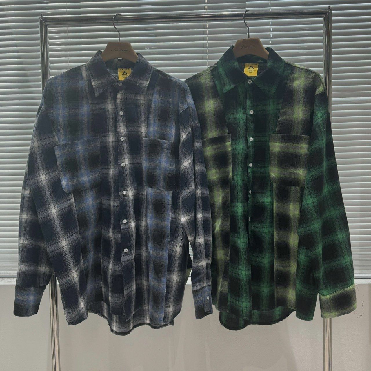 拼色格仔長袖恤衫 BY ATTENTION-121S