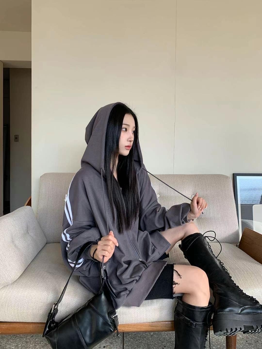 【優惠預訂】韓國蝴蝶結OVERSIZE拉鍊外套（4色）