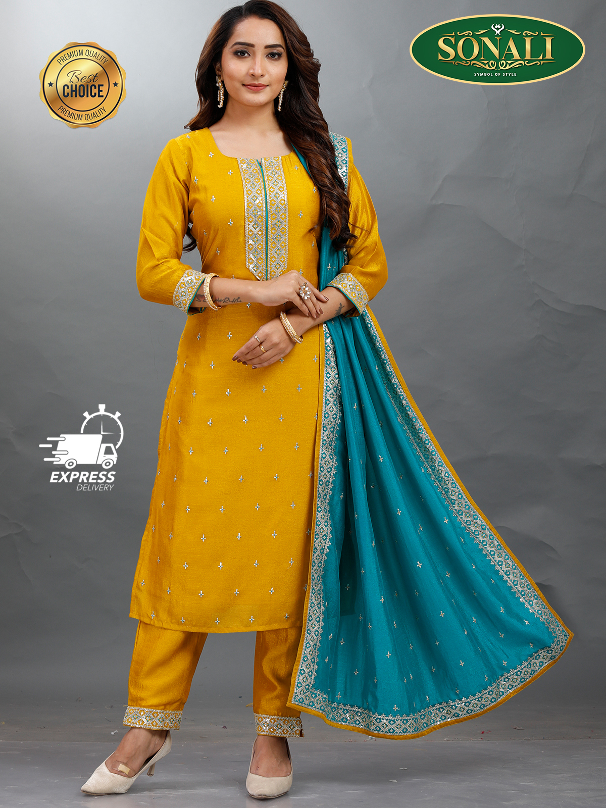 Sonali Premier Quality Women's Punjabi Suits / Women's Kurti Set Indian Tradition Women's Set - Q1891