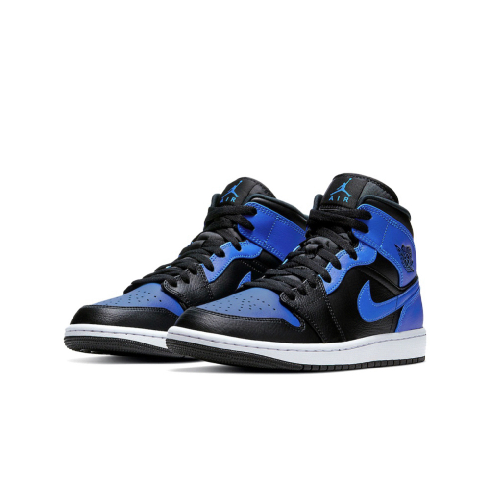 Air Jordan 1 Mid Hyper Royal Tumbled Leather 黑藍 554724-077