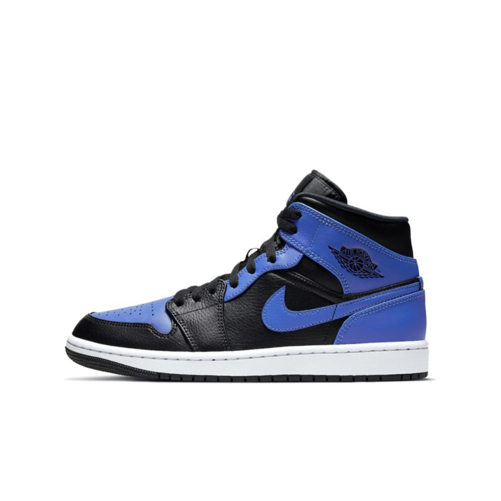 Air Jordan 1 Mid Hyper Royal Tumbled Leather 黑藍 554724-077