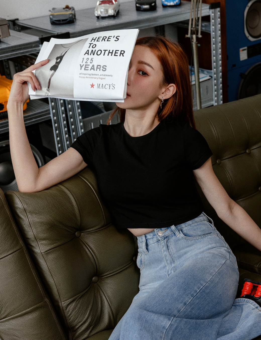 圓領合身短版上衣（黑色/3尺寸）