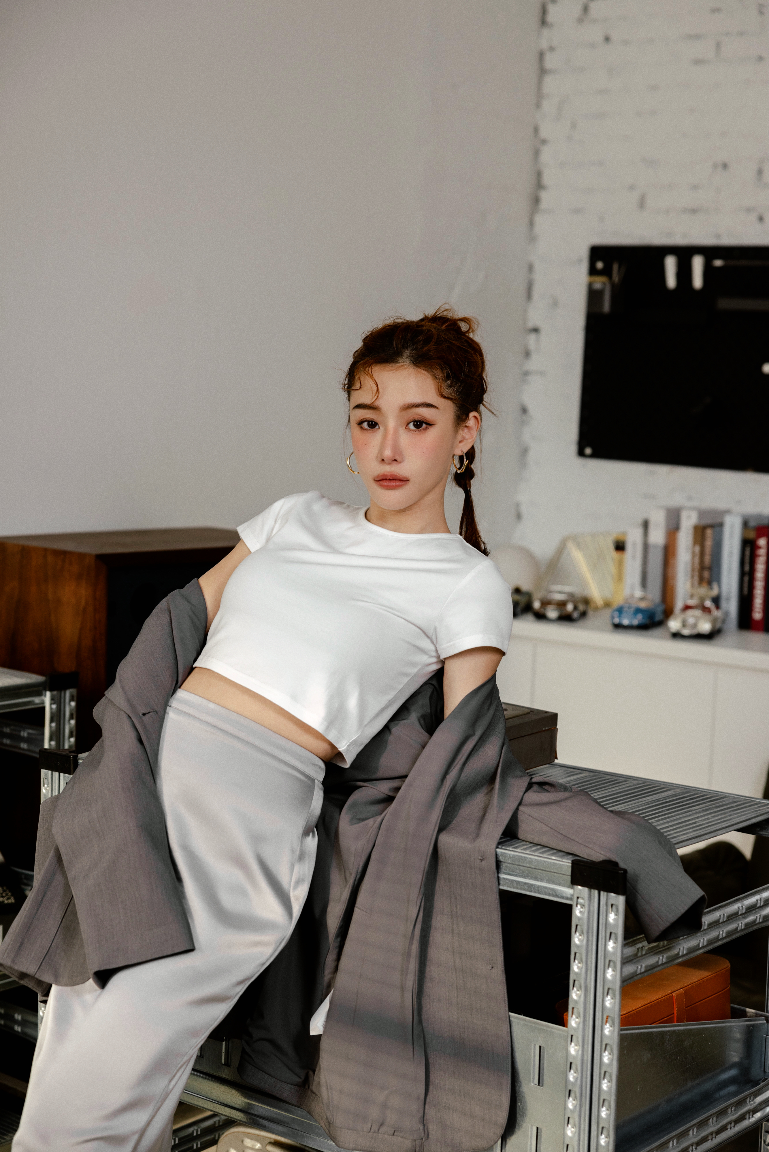 圓領合身短版上衣（白色/3尺寸）