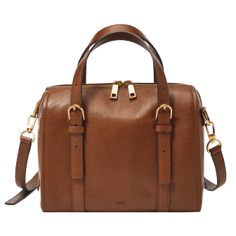 Brown leather satchel.
