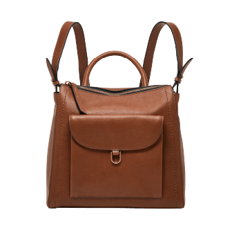  Brown leather backpack.