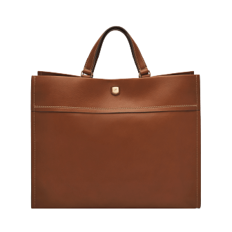 Brown leather tote bag.