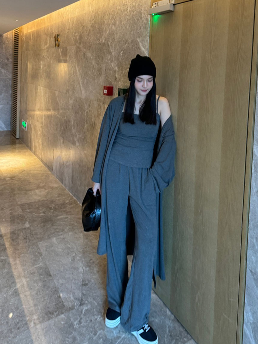 Mar.廣州連線 | 細肩抹胸長版外套三件式套裝*3色∣