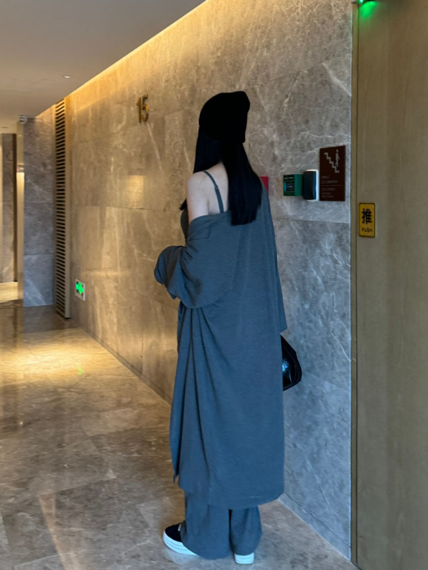 Mar.廣州連線 | 細肩抹胸長版外套三件式套裝*3色∣