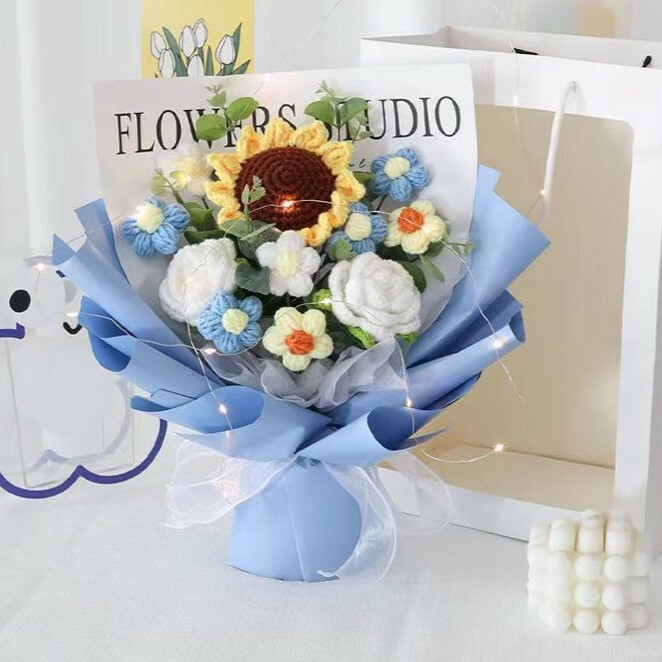 《3807》節慶必備!!手工編織花束(附提袋+燈條)