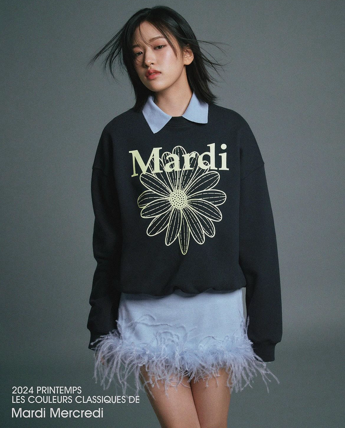 MARDI MERCREDI -  SWEATSHIRT FLOWERMARDI (NAVY LEMON)