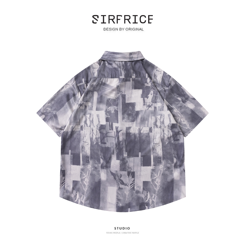 花襯衫 復古襯衫 滿版 黑白照片