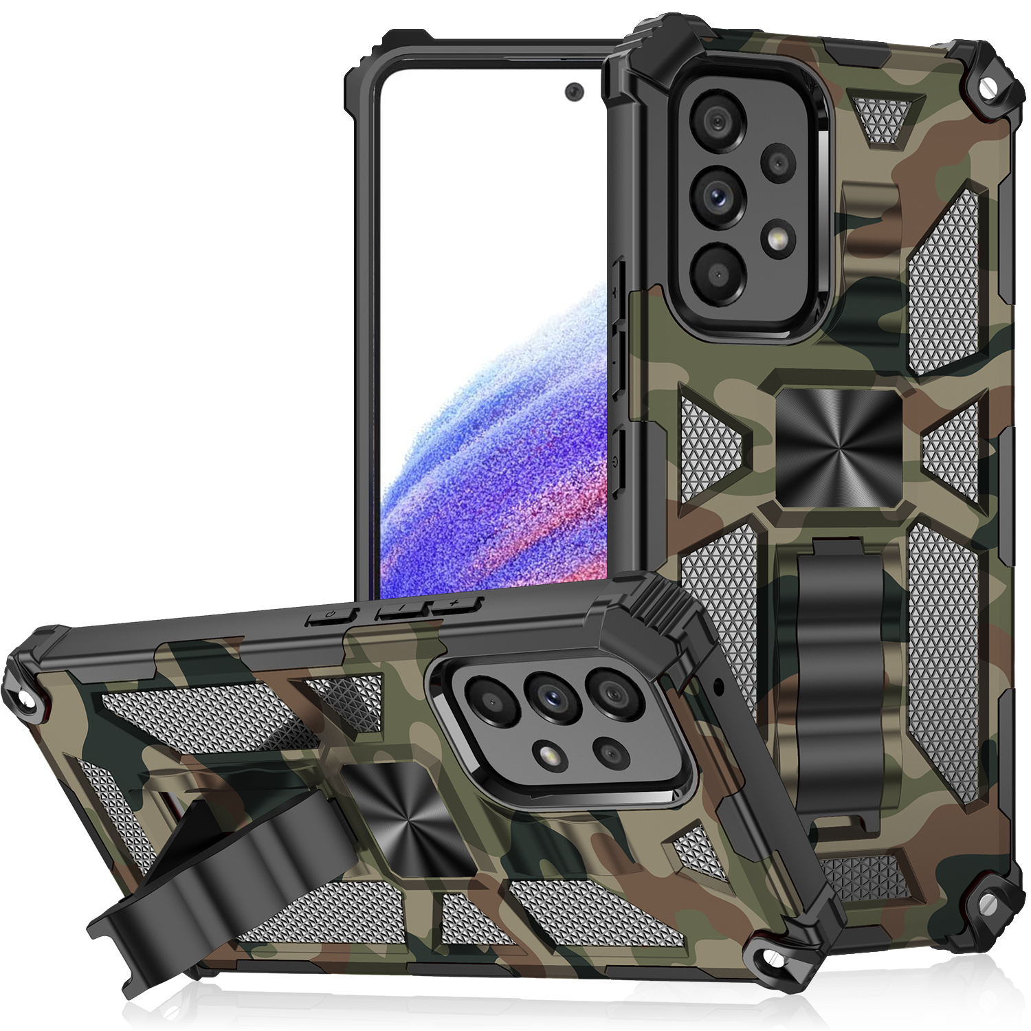 XPRO - Kick Stand Shield - Samsung A55 A35 Case 迷彩高度防撞隱藏支架磁吸手機保護殼 A16