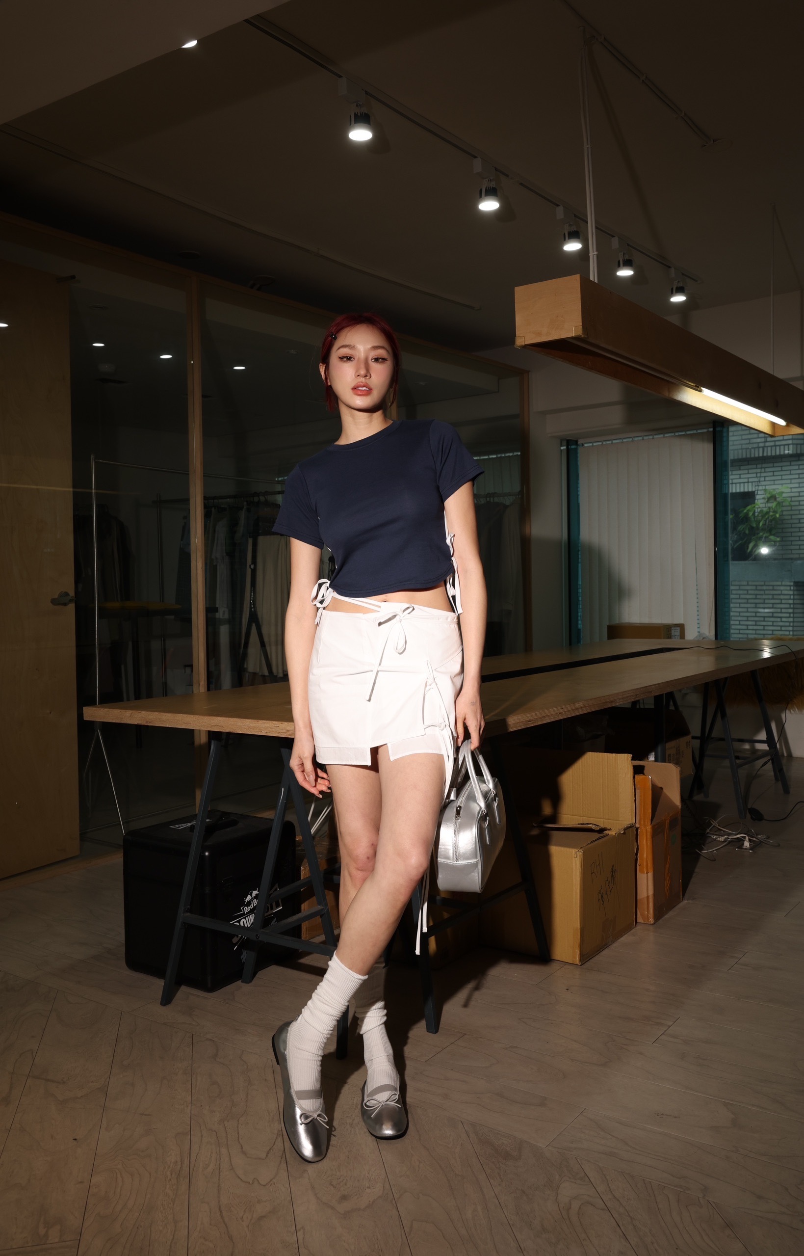 【穿拍樣品】層疊式綁結短裙-白