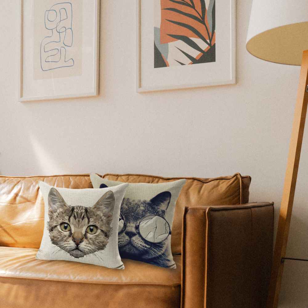 元氣熊 亞麻方形抱枕 (貓咪系列)