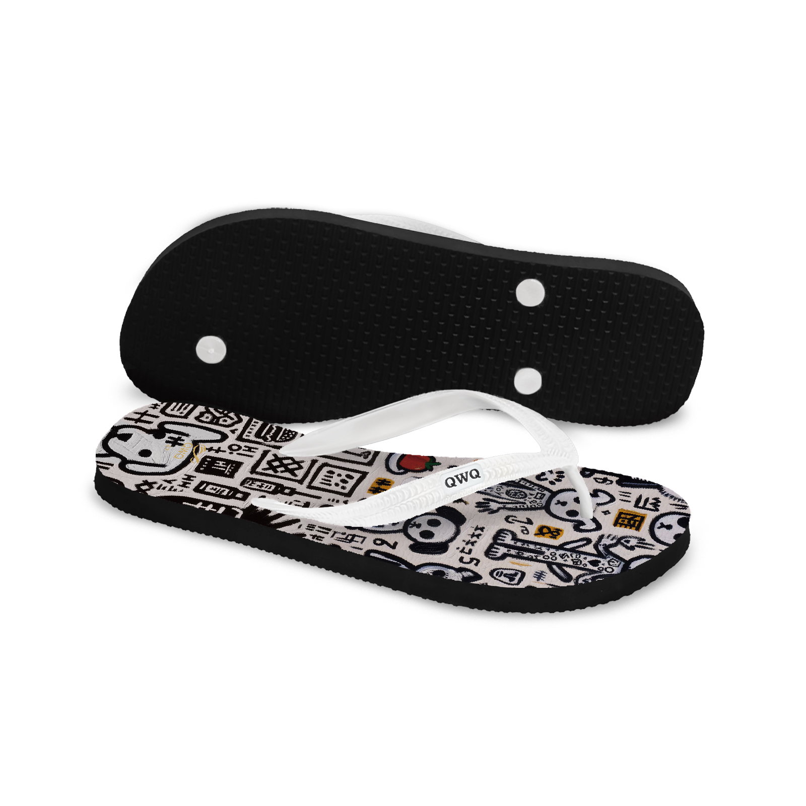 塗鴉狗勾 黑底白帶 Graffi塗鴉系列 插圖男款夾腳拖鞋 LE原創