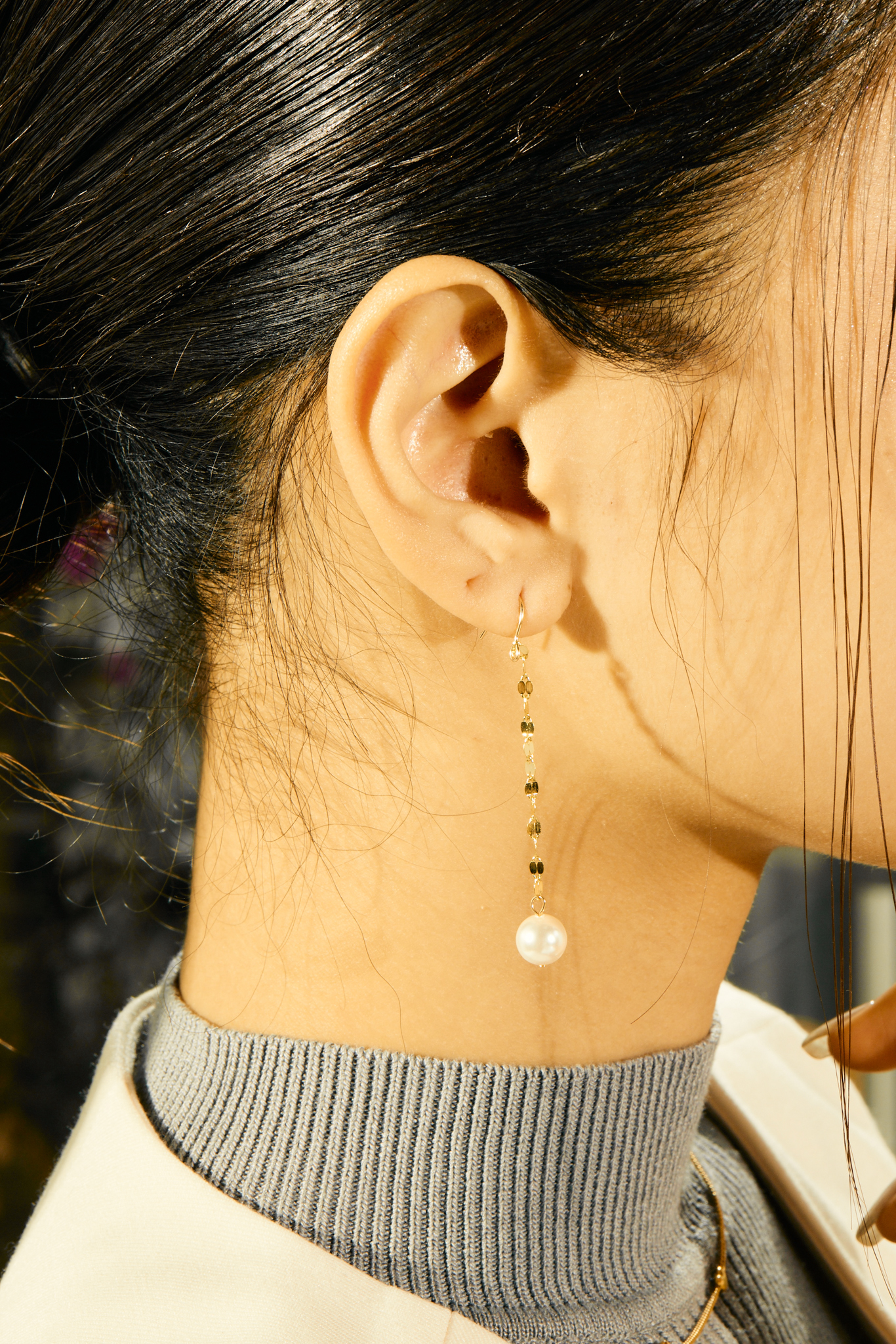 E1193 | 14KGF珍珠金片垂墜耳環