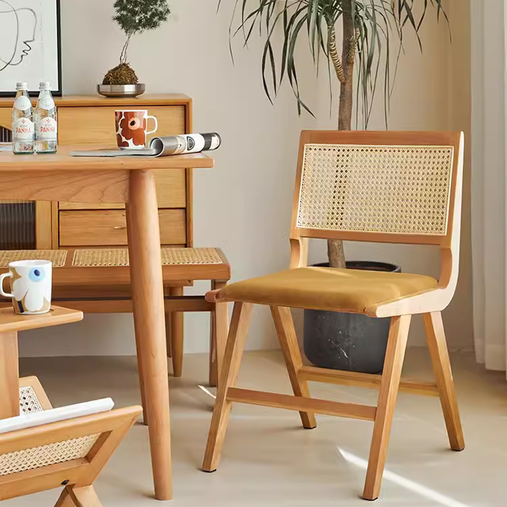木質藤編坐墊椅