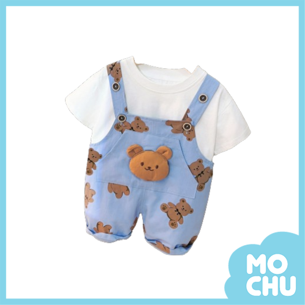 快樂熊背帶褲套裝(三色）