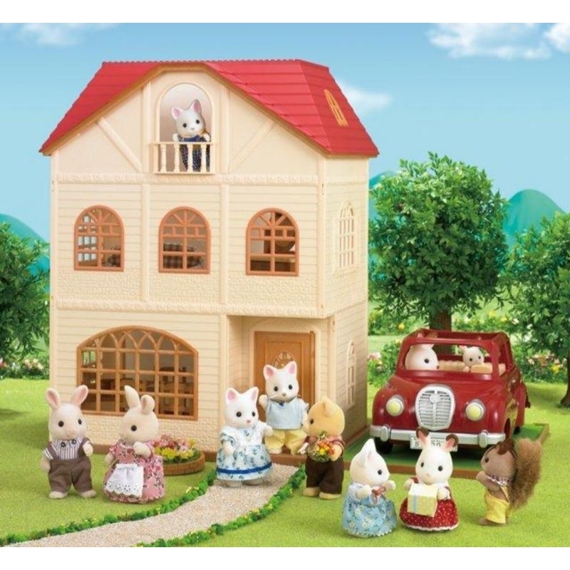 森林家族 Sylvanian Families｜全新絕版收藏品 歐版 3 story house三層豪華別墅組 紅色洋房