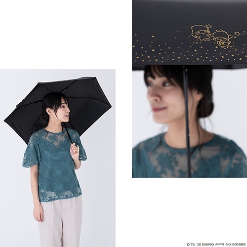 三麗鷗 SANRIO｜雙星仙子｜晴雨兩用折疊傘/勾傘(燙金星星-黑)