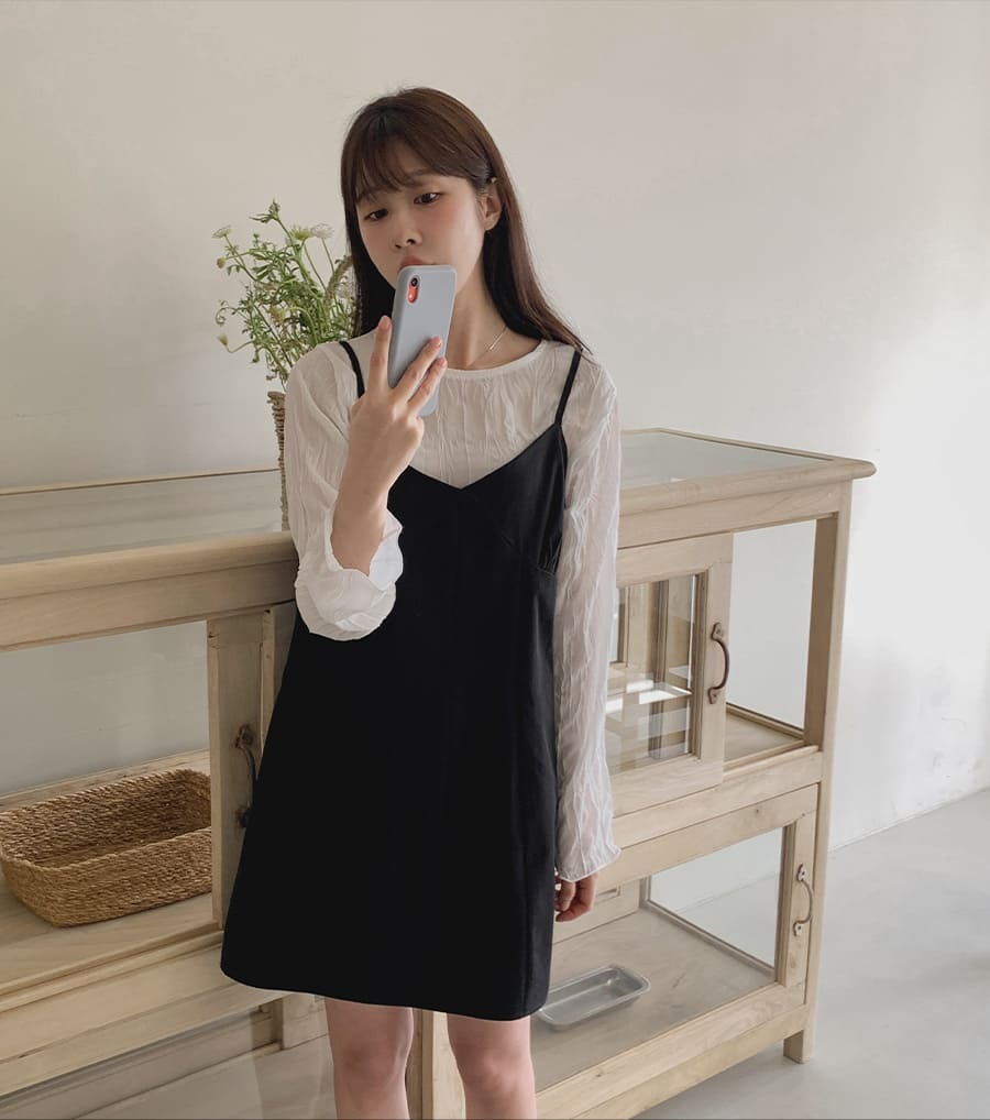 韓國Cherrykoko授權 簡約情調純棉線條感細肩洋裝