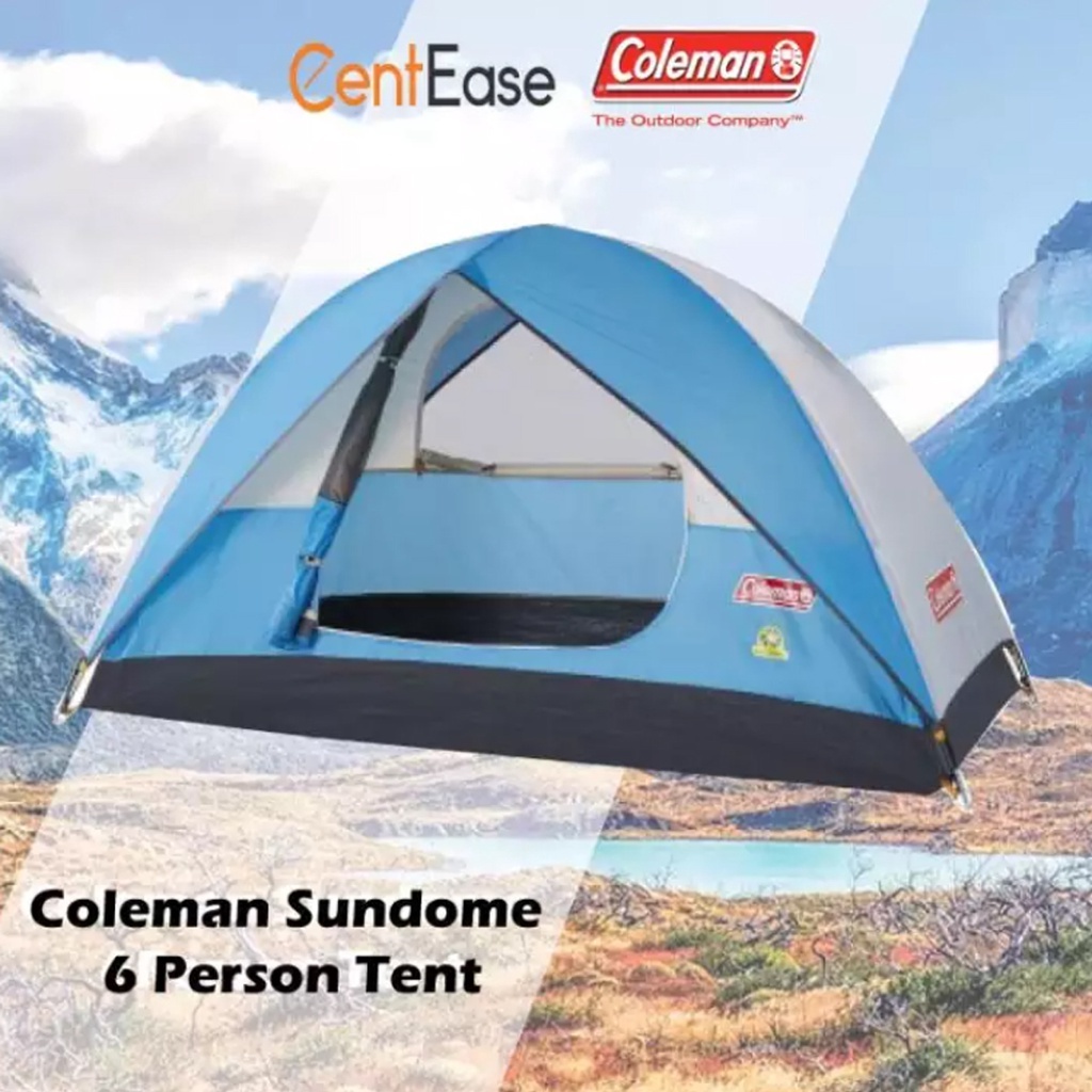 美國 Coleman｜ 6人戶外露營帳篷 Sundome Cyan 6P Tent 天藍色 庫存瑕疵品 🔥適合家庭大小🔥