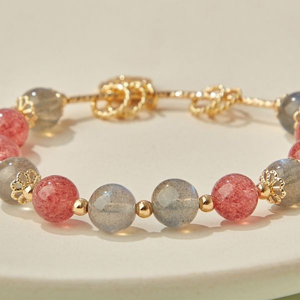 水晶手環 手鍊 天然草莓晶灰夜石