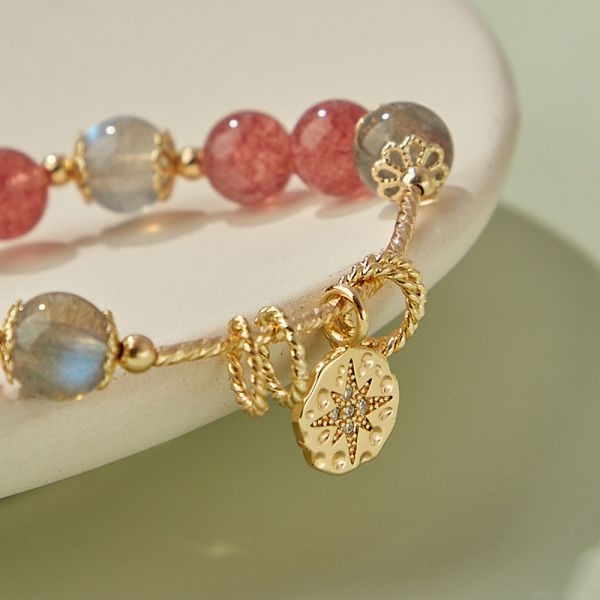 水晶手環 手鍊 天然草莓晶灰夜石