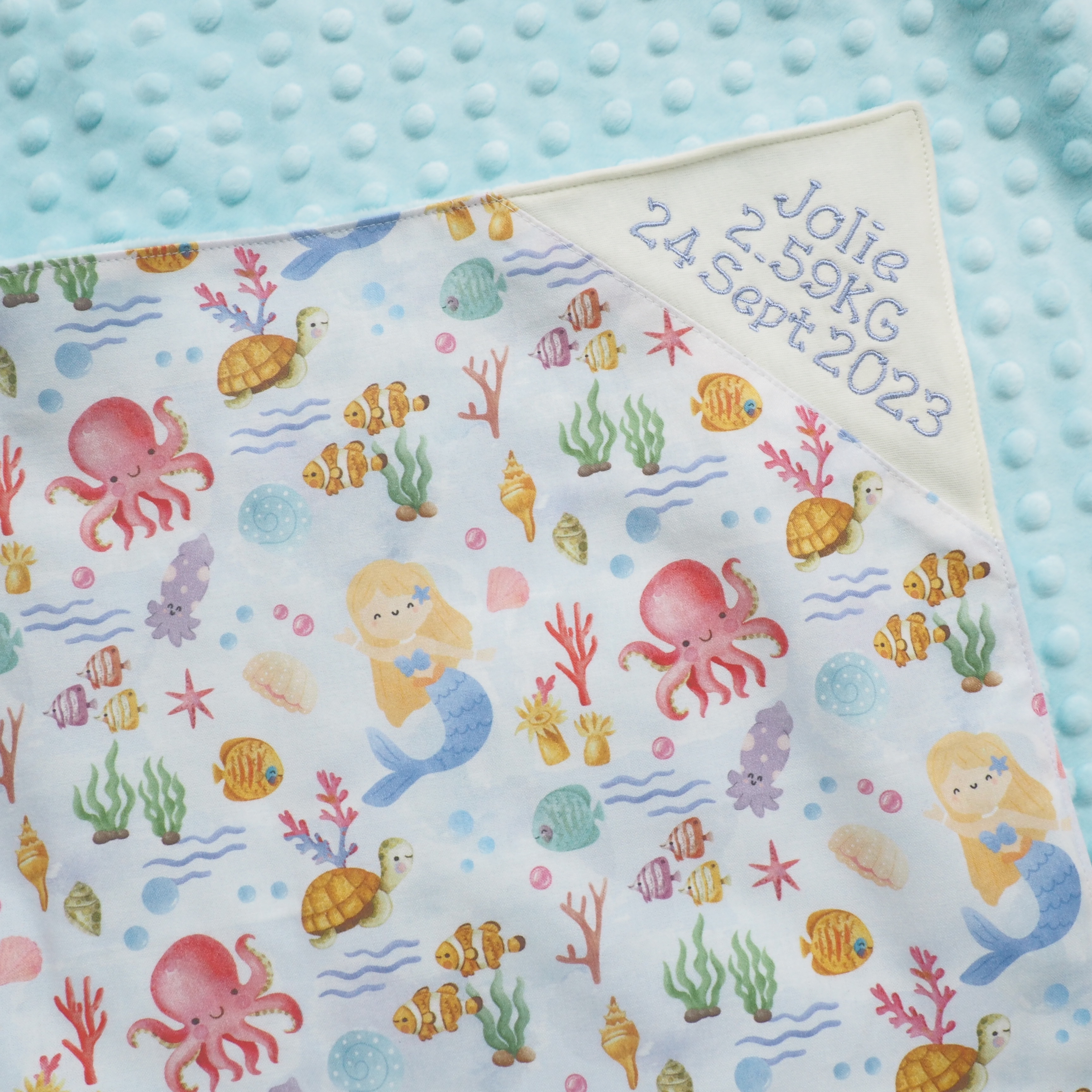 藍色美人魚圖案 BB被仔 嬰兒被 可繡名