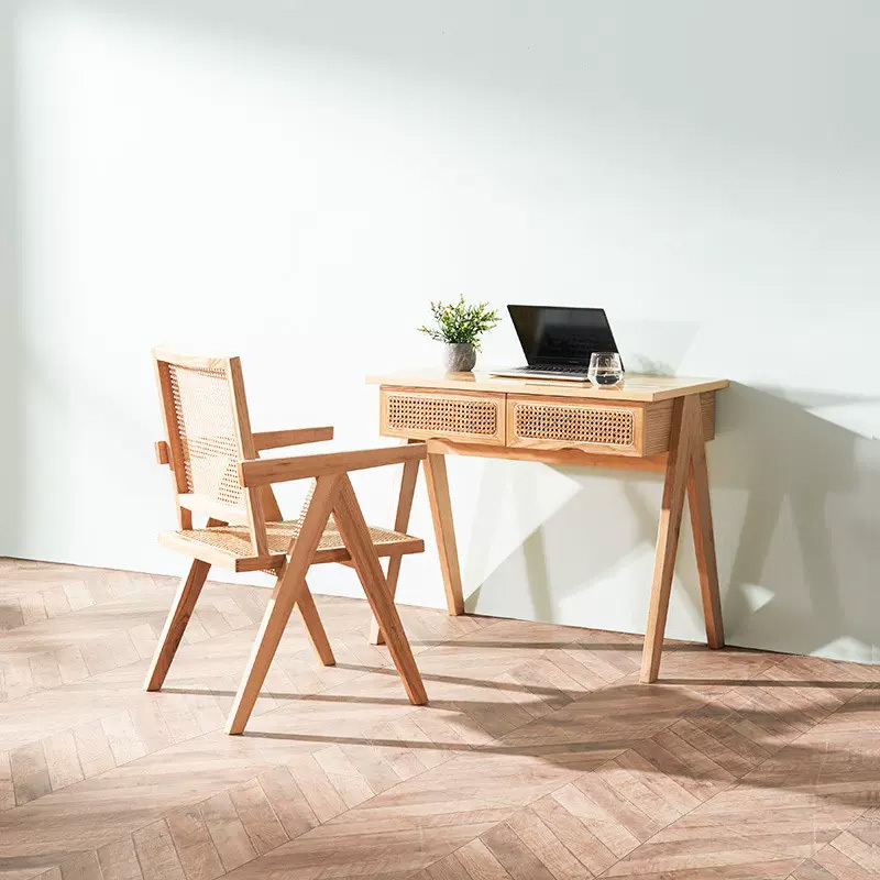 木質藤編兩抽辦公桌