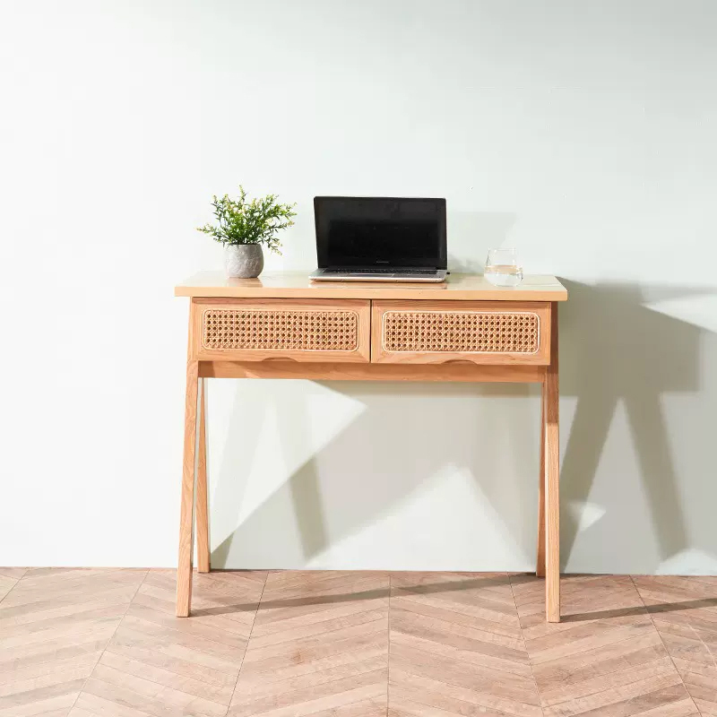 木質藤編兩抽辦公桌