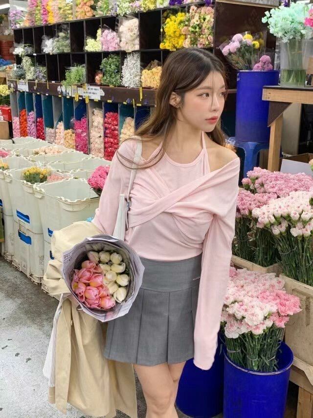 TOP#14319🤎交差胸Skinny Top