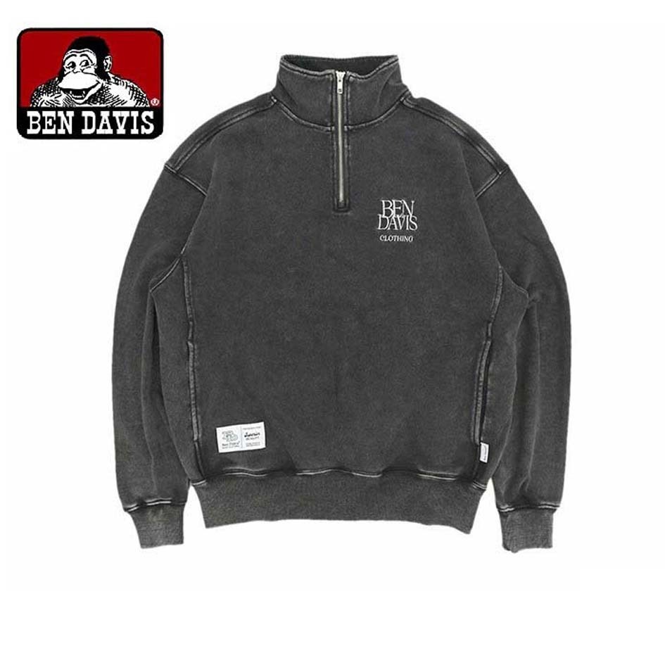 【 BEN DAVIS | FADED HALF ZIP半拉鍊水洗復古運動衫 - 黑 】